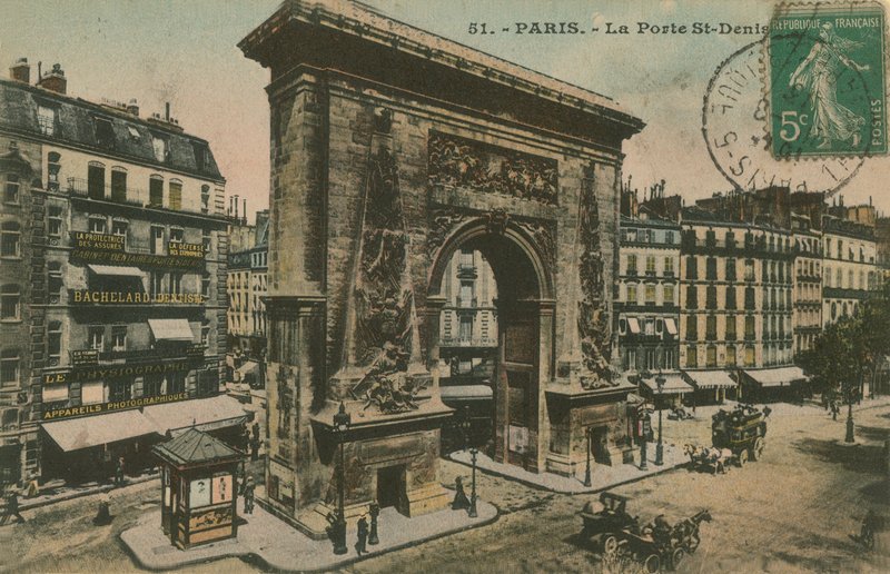 Porte Saint-Denis w Paryżu, Francja. Pocztówka wysłana w 1913 roku. autorstwa French Photographer