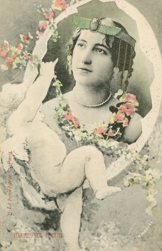 Portret kobiety w oprawie cherubinka (zdjęcie kolorowe) autorstwa French Photographer