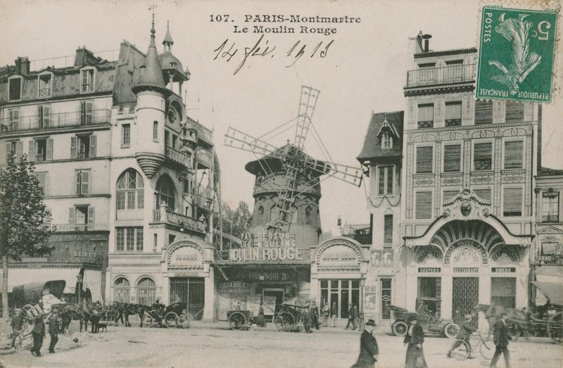 Pocztówka Moulin Rouge, Paryż, wysłana w 1913 r. autorstwa French Photographer