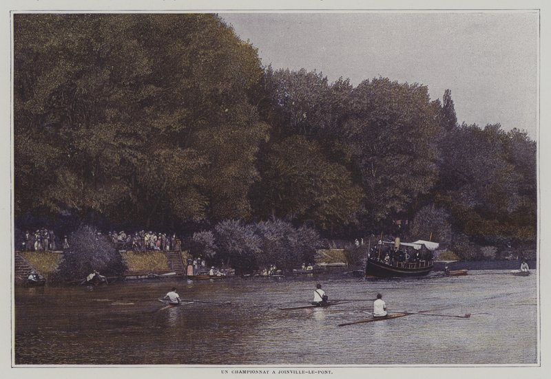 Mistrzostwa w wioślarstwie na rzece Marne w Joinville-le-Pont, Francja (kolorowe zdjęcie) autorstwa French Photographer