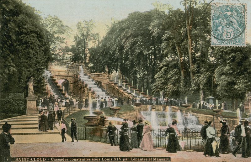 Saint-Cloud - wodospady zbudowane za Ludwika XIV przez Lepautre i Mansart. Wodospady zbudowane na cześć Ludwika XIV przez Antoine Le Pautre i Jules Hardouin Mansart. Pocztówka wysłana w 1913 roku. autorstwa French Photographer