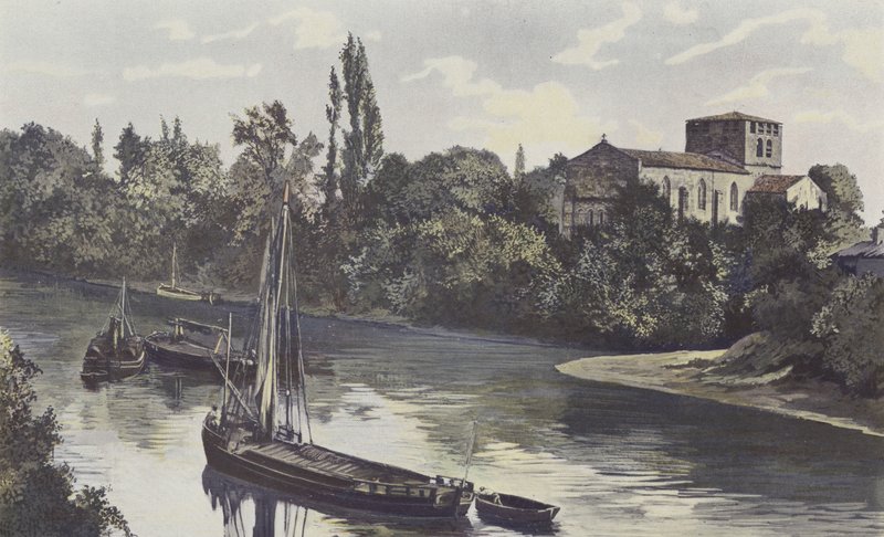 Saint-Denis-de-Piles, kościół, razem na brzegach wyspy autorstwa French Photographer