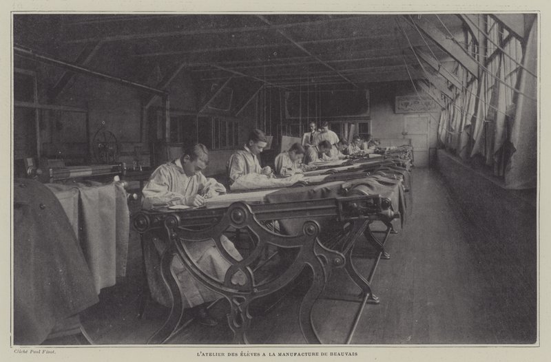 Warsztaty studenckie w Fabryce Gobelinów Beauvais, Francja (zdjęcie czarno-białe) autorstwa French Photographer