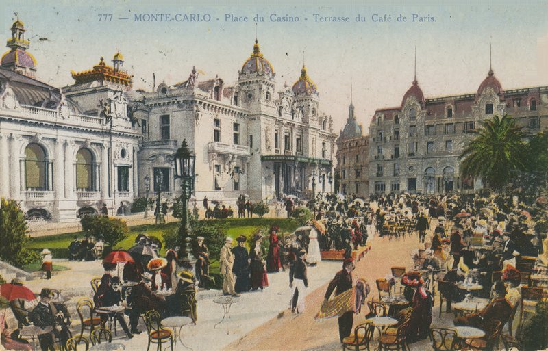 Taras Cafe de Paris, Place du Casino, Monte Carlo. Pocztówka wysłana w 1913 roku. autorstwa French Photographer