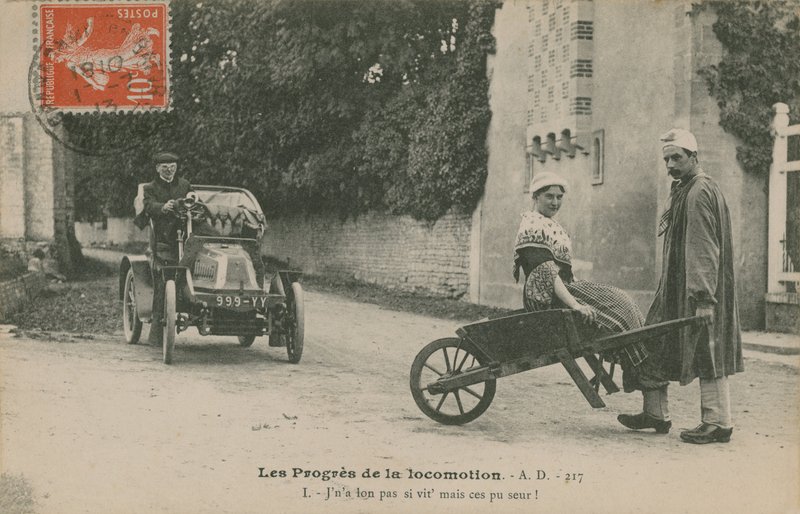 Postęp lokomocji, pocztówka wysłana w 1913 r. autorstwa French Photographer