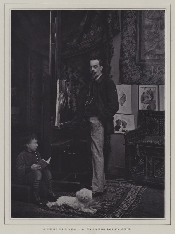Malarz dzieci: francuski artysta Jean Geoffroy w swoim studio (zdjęcie czarno-białe) autorstwa French Photographer