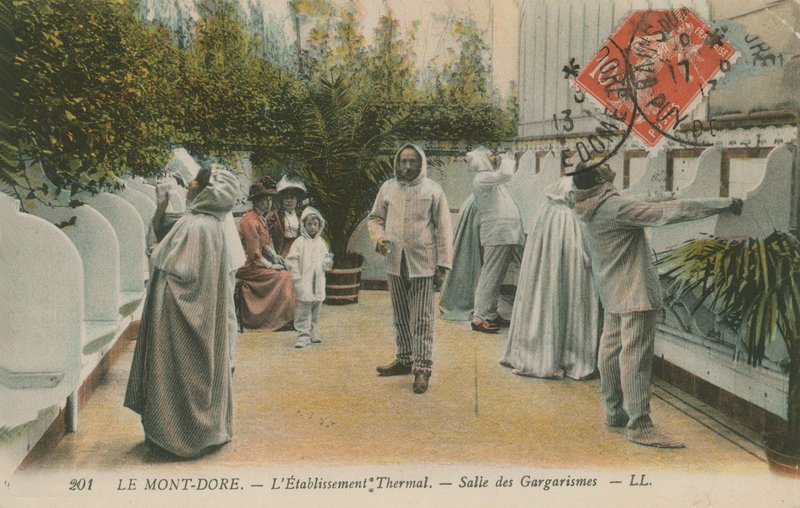 Źródła termalne, Le Mont Dore, Francja. Pocztówka wysłana w 1913 roku. autorstwa French Photographer