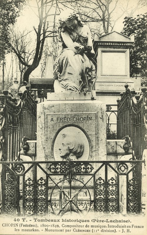 Grób Fryderyka Chopina, cmentarz Pere Lachaise, Paryż (zdjęcie czarno-białe) autorstwa French Photographer