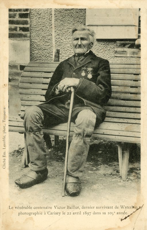Victor Baillot, ostatni ocalały z bitwy pod Waterloo, sfotografowany w Carisey 22 kwietnia ? autorstwa French Photographer