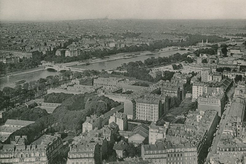 Widok na Pola Elizejskie i Sacre-Coeur z Wieży Eiffla, Widok na Pola Elizejskie i Sacre-Coeur z Wieży Eiffla (fotograwiura) autorstwa French Photographer