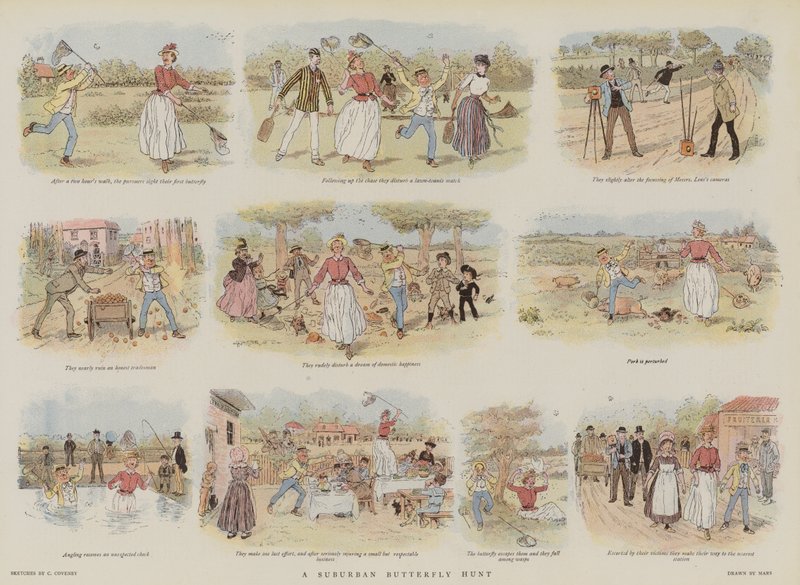 Podmiejskie polowanie na motyle (chromolitho) autorstwa French School