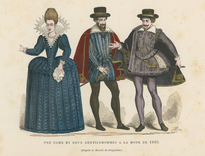 Dama i dwóch Panów w modzie 1605 autorstwa French School