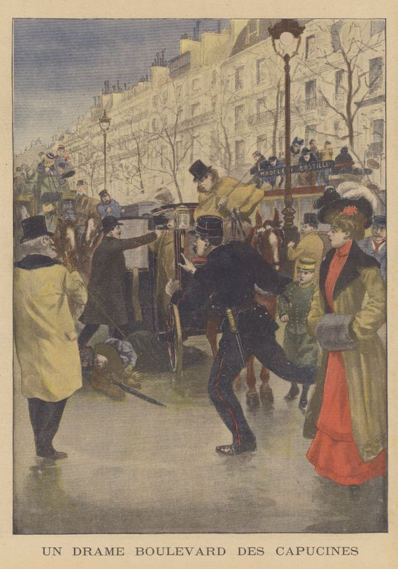 Morderstwo na Boulevard des Capucines, Paryż (kolor lito) autorstwa French School