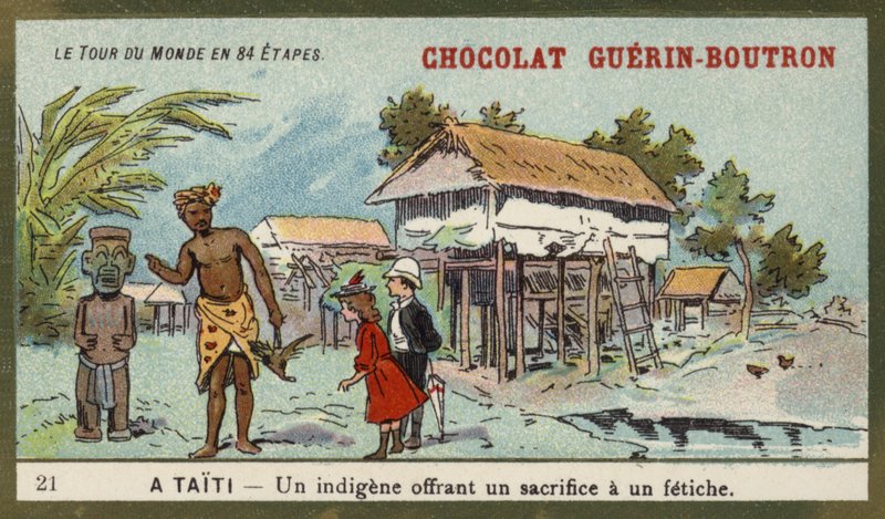 Miejscowy składający ofiarę bożkowi Tahiti (chromolitho) autorstwa French School