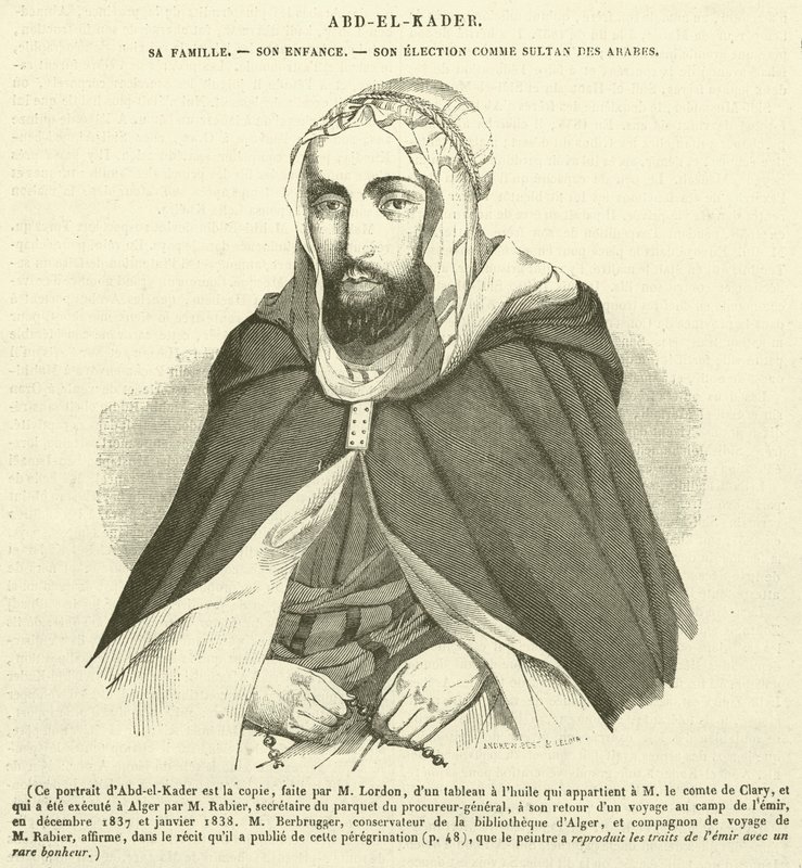 Abd-el-Kader, jego rodzina, dzieciństwo, wybór na sułtana Arabów (rycina) autorstwa French School