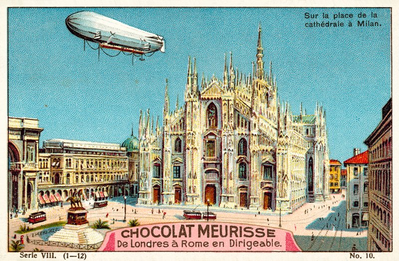 Nad Piazza del Duomo, Mediolan (chromolitho) autorstwa French School