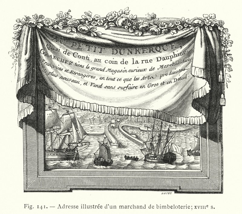 Ilustrowany adres handlarza bibelotami; XVIII wiek (grafika) autorstwa French School