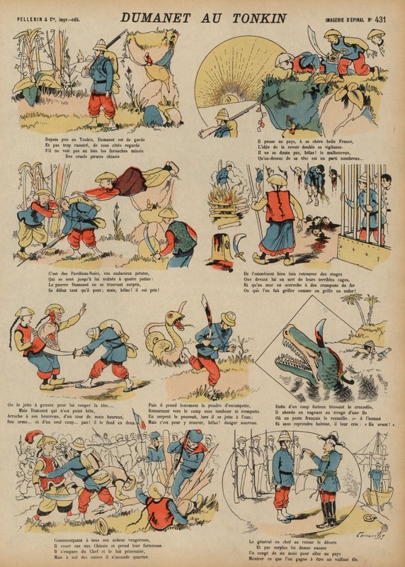 Przygody francuskiego żołnierza Dumaneta w Tonkin (kolorowy grawerunek) autorstwa French School