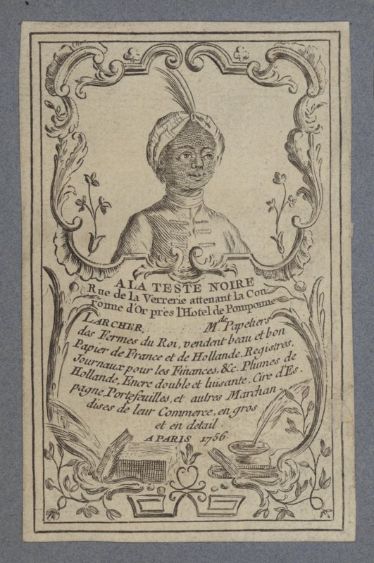 Reklama papeterii A la Teste Noire, Paryż, 1756 autorstwa French School