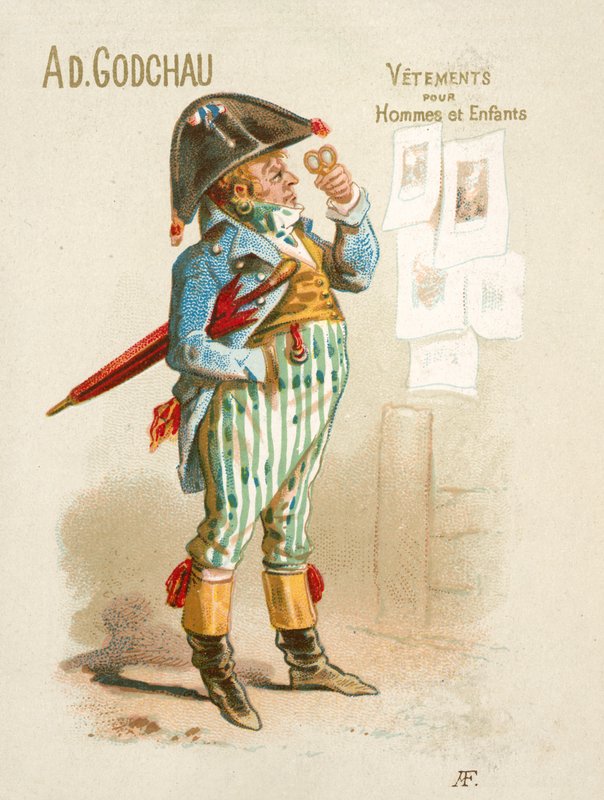 Reklama odzieży męskiej i dziecięcej Ad Godchau (chromolitho) autorstwa French School