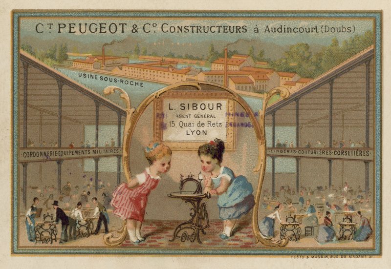 Reklama maszyn do szycia Peugeot autorstwa French School