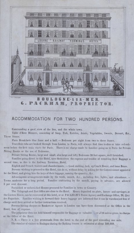 Reklama hotelu Louvre Railway Terminus, Boulogne-sur-Mer, Francja (lito) autorstwa French School