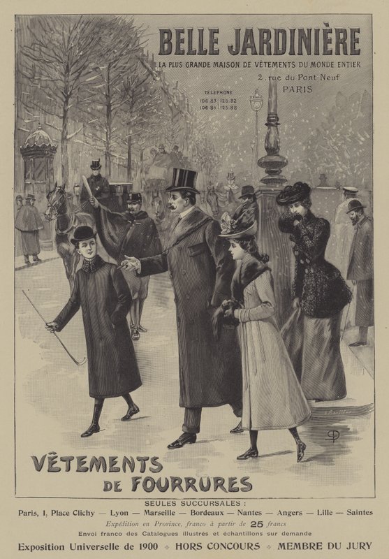 Reklamy odzieży futrzanej z Belle Jardiniere, Paryż (lito) autorstwa French School