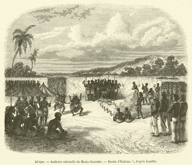 Afryka, Uroczysta Audiencja Muata-Cazembe (rycina) autorstwa French School