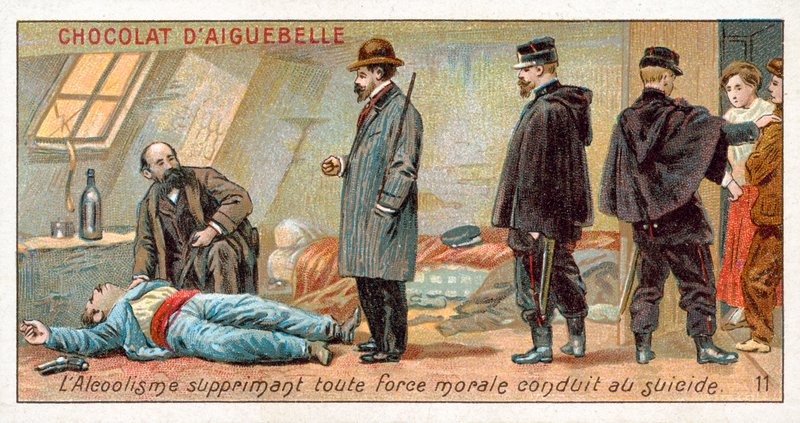 Alkoholizm tłumi wszelkie siły moralne i prowadzi do samobójstwa (chromolitho) autorstwa French School