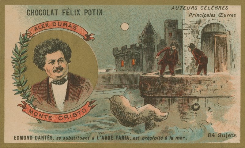 Aleksander Dumas i scena z Hrabiego Monte Christo autorstwa French School