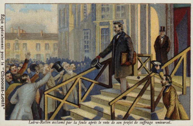 Alexandre Ledru-Rollin przyjęty przez tłum po głosowaniu nad jego propozycją powszechnych wyborów autorstwa French School