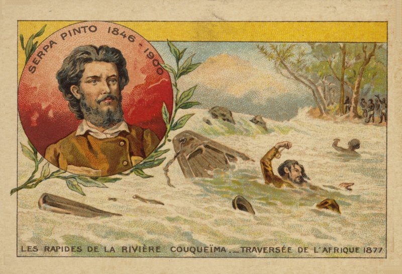 Alexandre de Serpa Pinto (1846-1900) przedziera się przez progi rzeki Cuando podczas przeprawy przez Afrykę w 1877 roku autorstwa French School