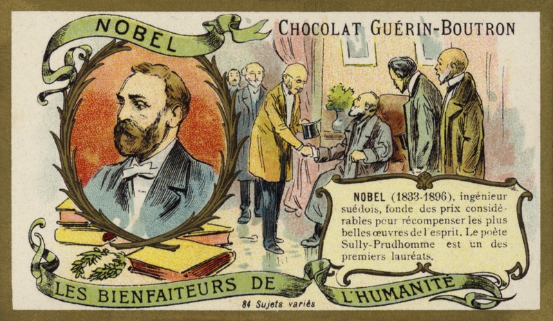 Alfred Nobel, szwedzki chemik i przemysłowiec (chromolitho) autorstwa French School