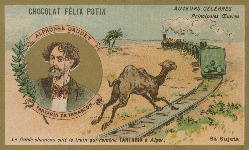 Alphonse Daudet i scena z Tartarin de Tarascon autorstwa French School