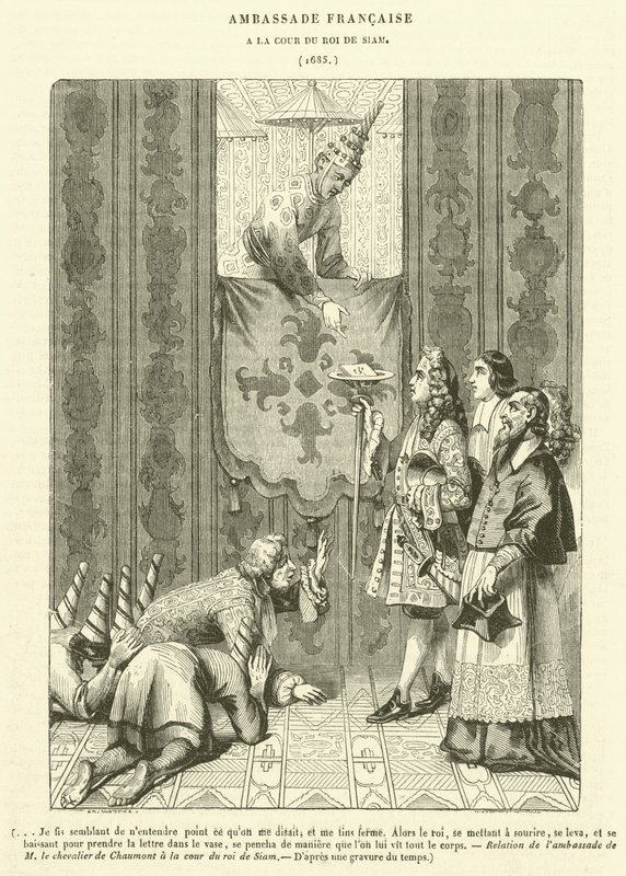 Ambasada Francji, na dworze króla Syjamu (rycina) autorstwa French School