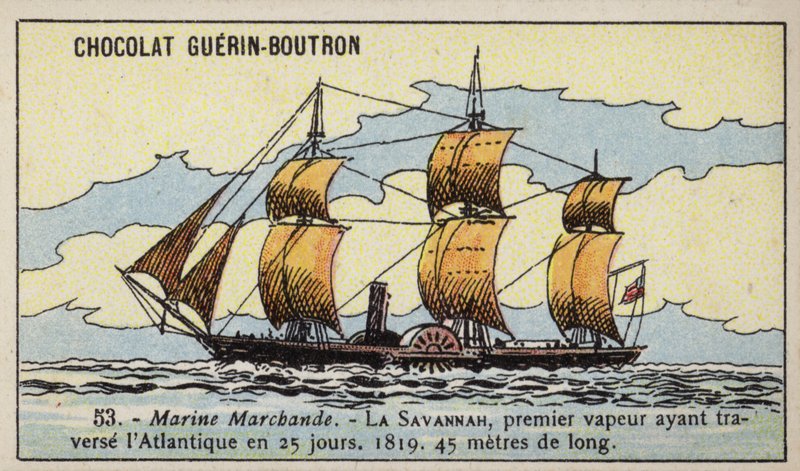 Amerykański parowiec wiosłowy Savannah (chromolitho) autorstwa French School
