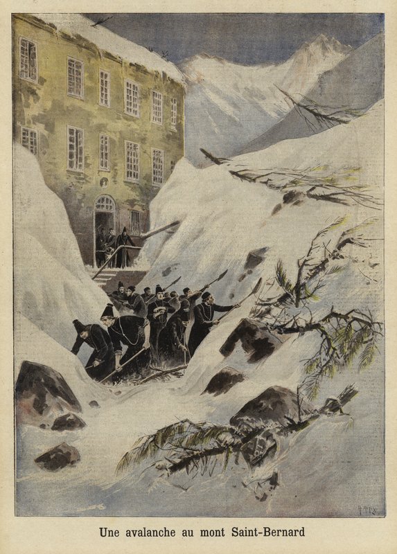 Lawina na Wielkiej Przełęczy św. Bernarda, Szwajcaria, 1897 autorstwa French School