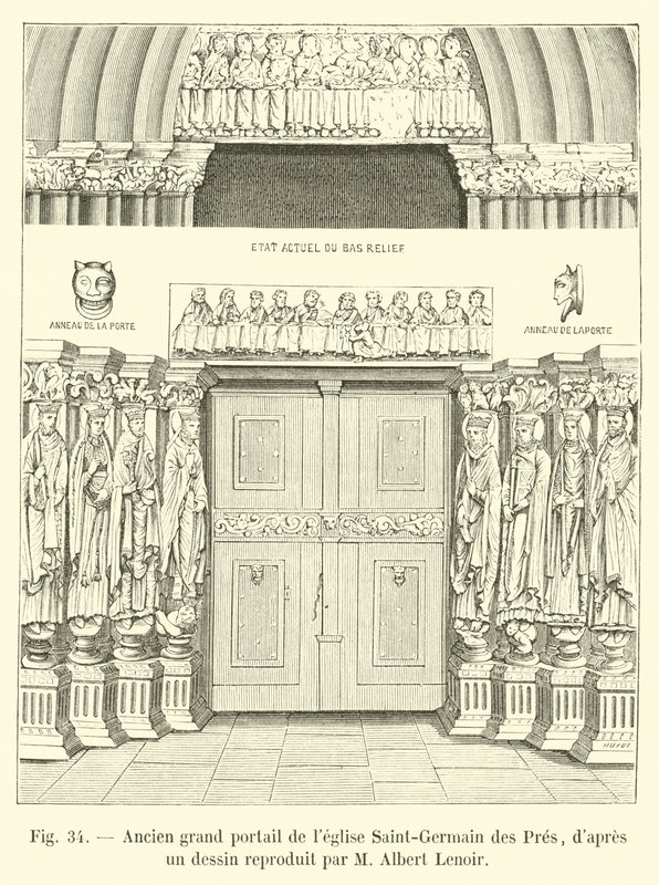 Dawny duży portal kościoła Saint-Germain des Pres, z rysunku reprodukowanego przez M Albert Lenoir autorstwa French School