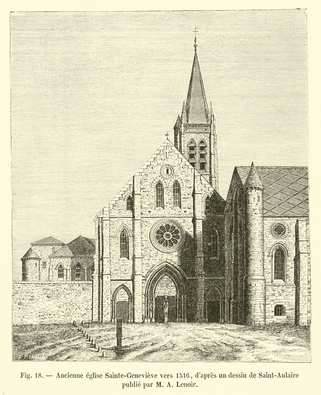 Dawny kościół Sainte-Genevieve około 1516 r., według rysunku Saint-Aulaire opublikowanego przez MA Lenoira autorstwa French School