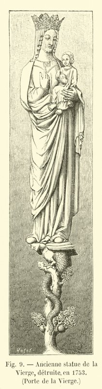 Stara figura Matki Boskiej zniszczona w 1753 r., Porte de la Vierge autorstwa French School