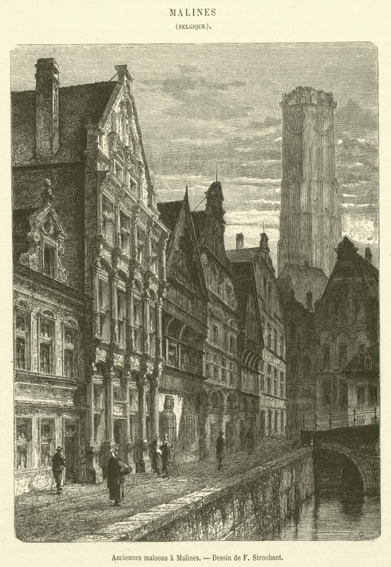 Stare domy w Mechelen (grafika) autorstwa French School