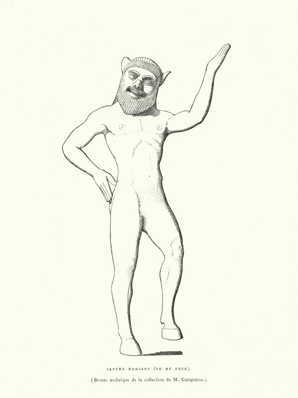 Starożytna grecka figura z brązu tańczącego satyra (rycina) autorstwa French School