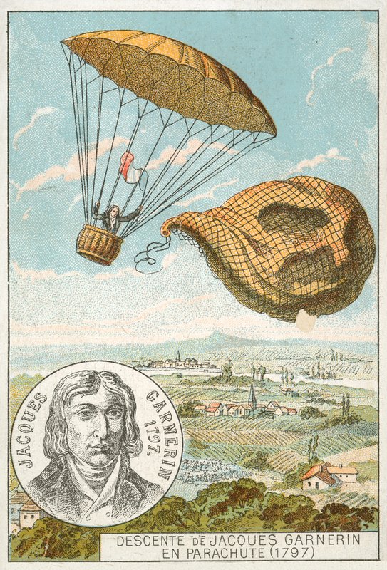 Andre-Jacques Garnerin schodzący ze spadochronu z balonu autorstwa French School