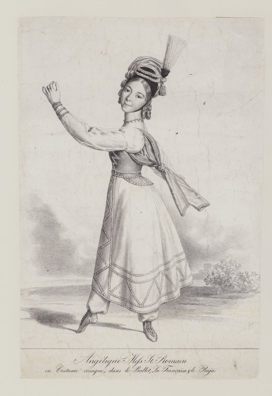Angelique St Romain Mees w stroju kozackim do baletu La Francaise et le Raja (litografia) autorstwa French School