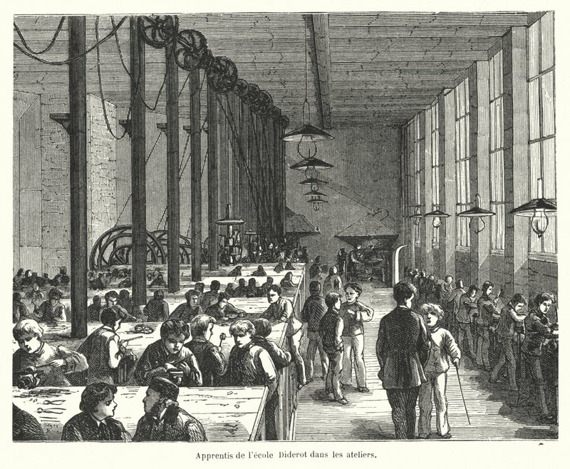 Praktykanci w pracowniach Ecole Diderot w Paryżu we Francji (grafika) autorstwa French School