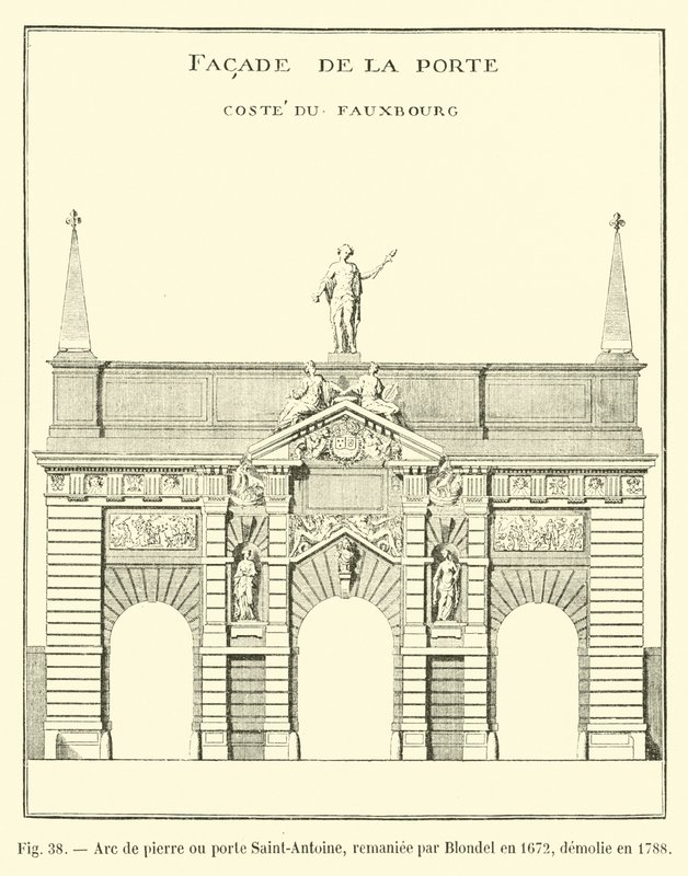 Kamienny łuk lub Porte Saint-Antoine, przebudowany przez Blondela w 1672, zburzony w 1788 autorstwa French School