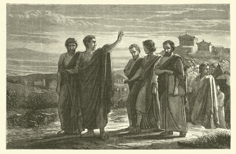 Arystoteles wygnany z Aten wraz z uczniami (rycina) autorstwa French School