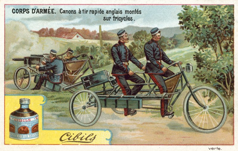 Army Corps - szybkostrzelne angielskie działa zamontowane na trójkołowcach autorstwa French School