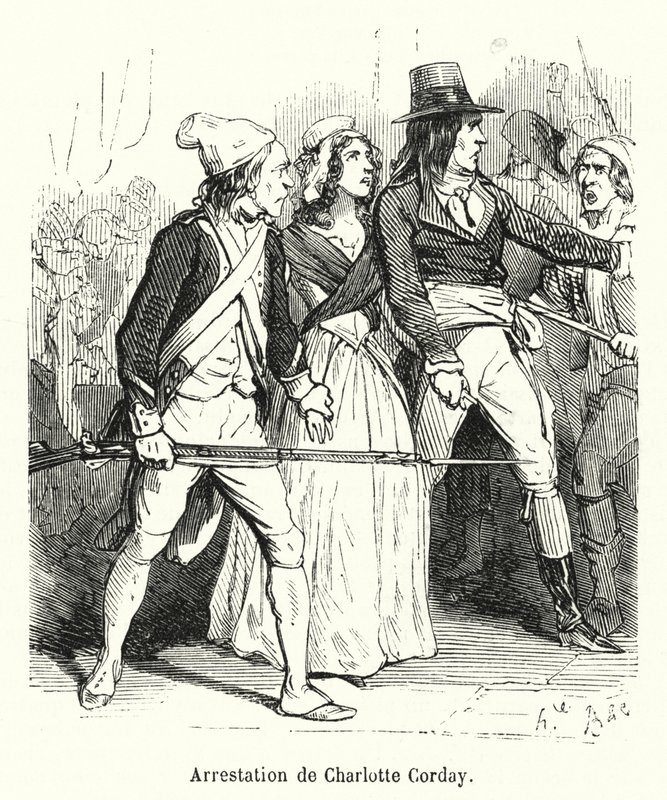 Aresztowanie Charlotte Corday (grawerowanie) autorstwa French School
