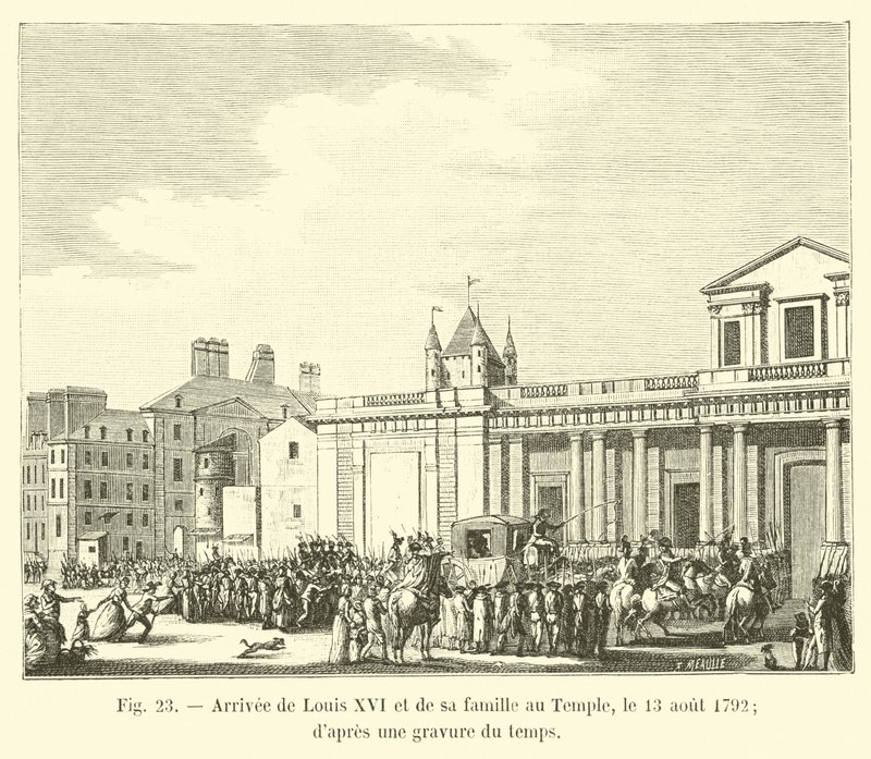 Przybycie Ludwika XVI i jego rodziny do Świątyni, 13 sierpnia 1792; z grawerunku czasu autorstwa French School